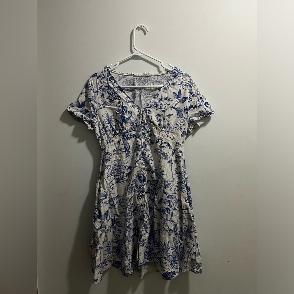 Nicole Miller New York Tropical Dress Blue Size 8 Medium Maxi Womens